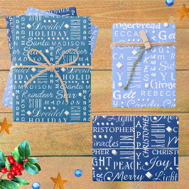 Interreligiöser Urlaub WordArt White On Blue Kids  Geschenkpapier Set