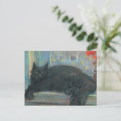 Interruptes Nickerchen, Schwarze Katze Impressioni Postkarte (Stehend Vorderseite)