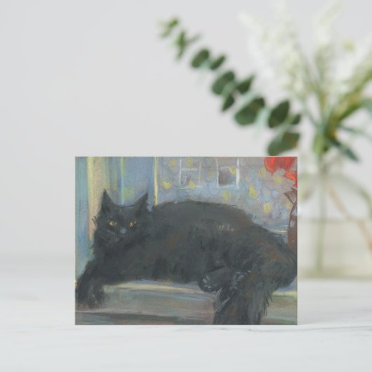 Interruptes Nickerchen, Schwarze Katze Impressioni Postkarte (Stehend Vorderseite)