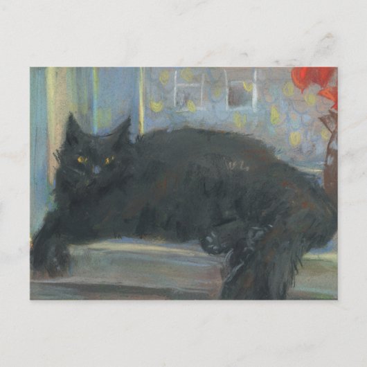 Interruptes Nickerchen, Schwarze Katze Impressioni Postkarte (Vorderseite)