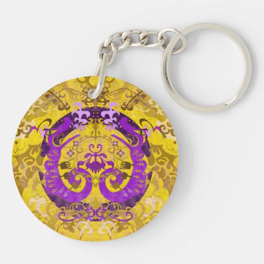Intersex Pride Flag Farben Dragon Damask Schlüsselanhänger (Rückseite)