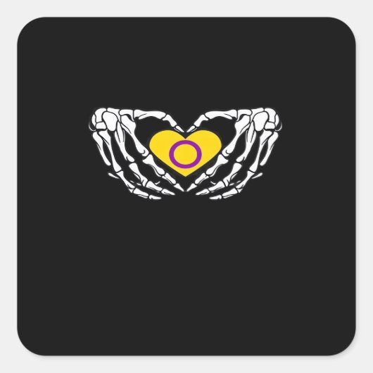 Intersex Pride Skeleton Halloween Goth Heart Class Quadratischer Aufkleber (Vorderseite)