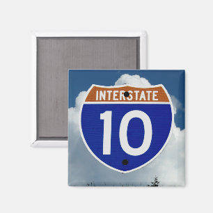 Interstate 10 Highway Schild, Wolken und Himmel Magnet