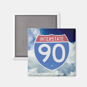Interstate 90 Shield against Blue Sky with Clouds Magnet