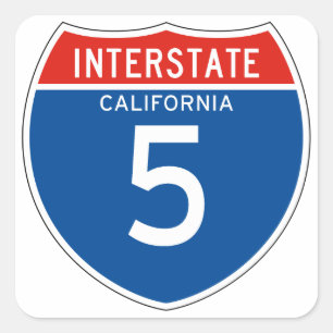 Interstate Sign 5 - Kalifornien Quadratischer Aufkleber