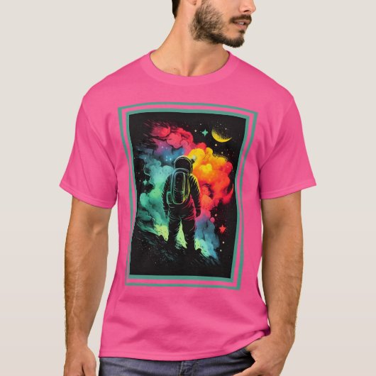 Interstellar Odyssey Vibrant Astronaut Exploration T-Shirt (Vorderseite)
