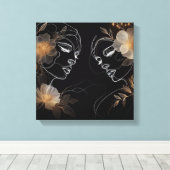 Intertwined Feminine Faces with Golden Florals Leinwanddruck (Insitu (Holzboden))