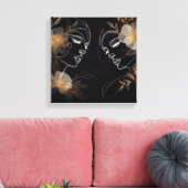 Intertwined Feminine Faces with Golden Florals Leinwanddruck (Insitu (Wohnzimmer))