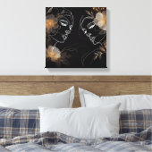 Intertwined Feminine Faces with Golden Florals Leinwanddruck (Insitu (Schlafzimmer))