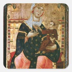 Inthronisiertes Madonna und Kind, c.1260 Quadratischer Aufkleber