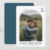 Intimate Blue Rustic Photo Save The Date (Vorne/Hinten)