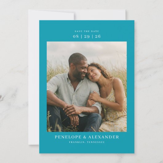 Intimate Teal Modern Photo Save The Date (Vorderseite)