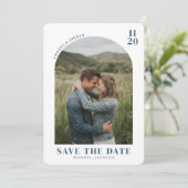 Intime ländliche Blaue Fotografie Save The Date (Stehend Vorderseite)