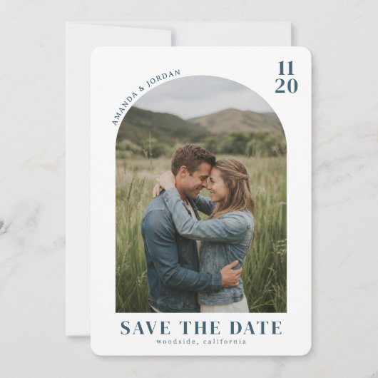 Intime ländliche Blaue Fotografie Save The Date (Vorderseite)