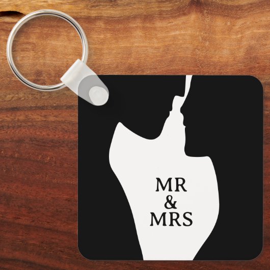 Intimes Ehepaar küsst Silhouette Mr. and Mrs. Schlüsselanhänger (Vorderseite)