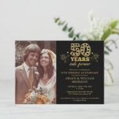 Into Forever 50th Anniversary Foto Gold Black Einladung (Stehend Vorderseite)
