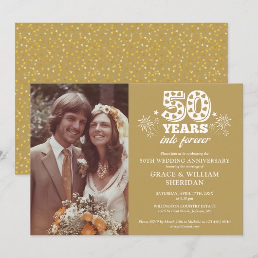 Into Forever Gold 50th Wedding Anniversary Foto Einladung (Vorne/Hinten)