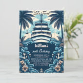 Into Ocean Waves Travel Anchor Yacht 30. Geburtsta Einladung (Stehend Vorderseite)