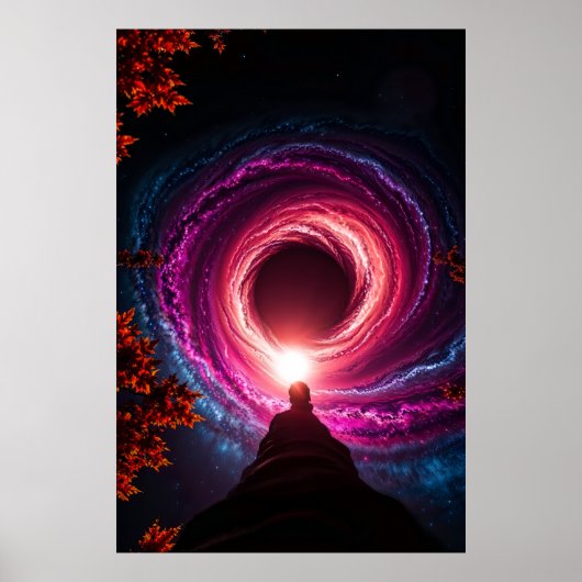 "Into the Abyss — Neon Black Hole Galaxy" Premium Poster (Vorne)