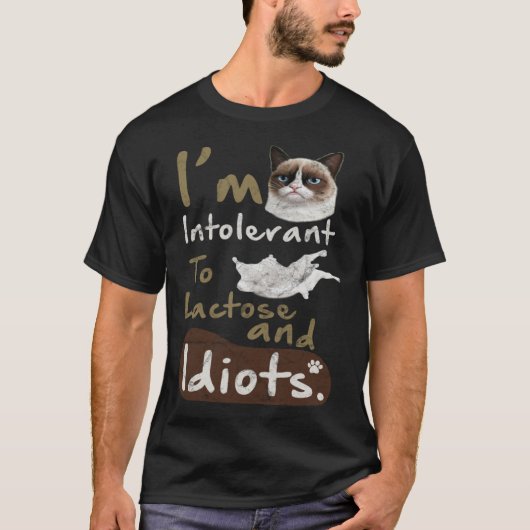 Intolerant to Lactose and Idiots Kitten Angry Cat T-Shirt (Vorderseite)