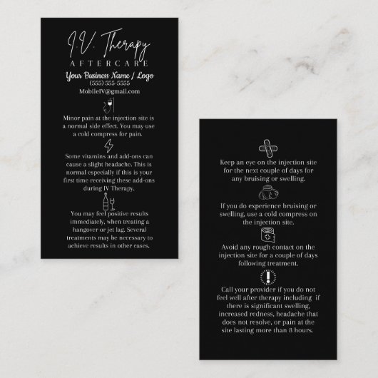 Intravenöse Anwendung Infusion Aftercare Card Visitenkarte (Vorne/Hinten)