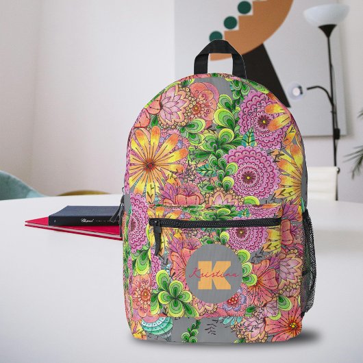 Intricantische farbige Blume und Folien Bedruckter Rucksack