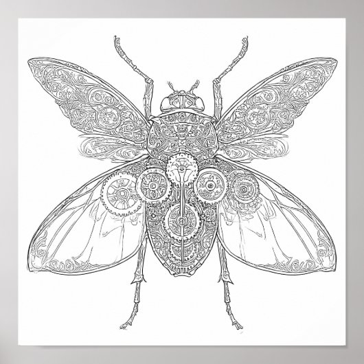 Intricate Adult Coloring Page: Steampunk Insect Poster (Vorne)