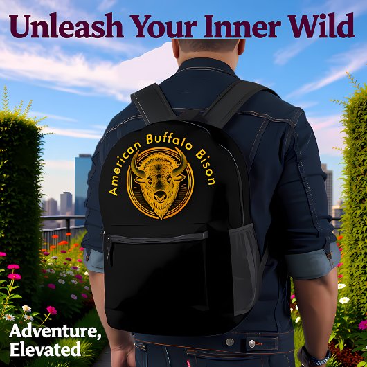 Intricate Bison Buffalo Head Illustration Bedruckter Rucksack