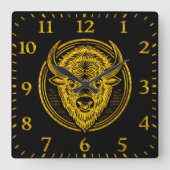 Intricate Bison Buffalo Head Illustration Quadratische Wanduhr (Vorderseite)