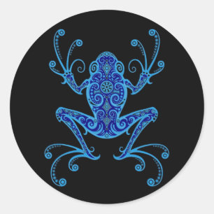 Intricate Blue and Black Tree Frog Runder Aufkleber