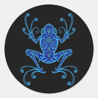 Intricate Blue and Black Tree Frog Runder Aufkleber