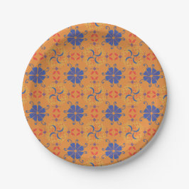 intricate blue and orange floral pattern pappteller