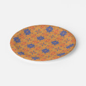 intricate blue and orange floral pattern pappteller (Schrägansicht)
