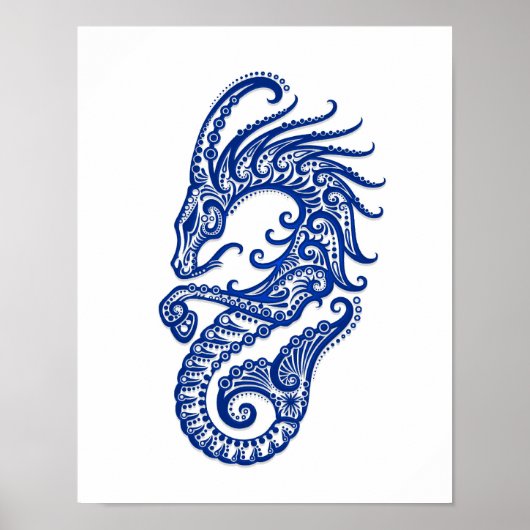 Intricate Blue Capricorn Zodiac auf Weiß Poster (Vorne)