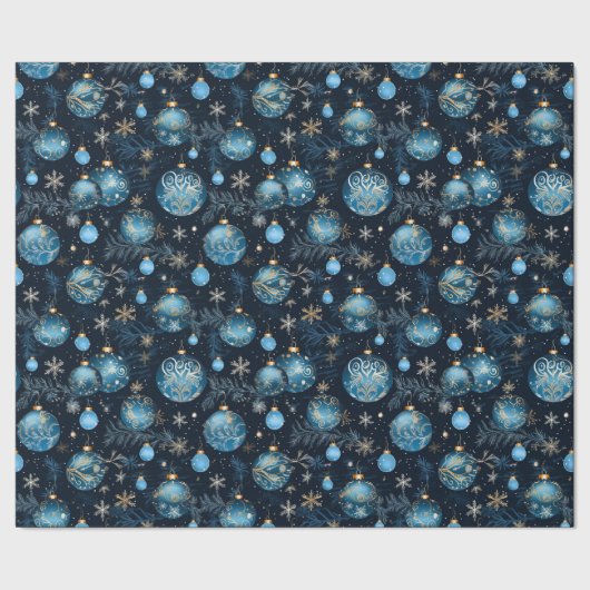 Intricate Blue Christmas Baubles Geschenkpapier (Saum)