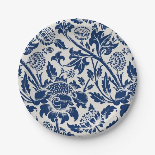 Intricate blue floral pattern on light background pappteller (Vorderseite)