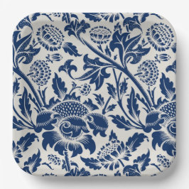 Intricate blue floral pattern on light background pappteller
