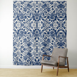 Intricate blue floral pattern on light background wandteppich