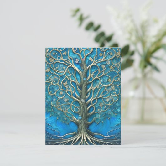 Intricate Blue Floral Tree of Life Graphic Dankeskarte (Stehend Vorderseite)