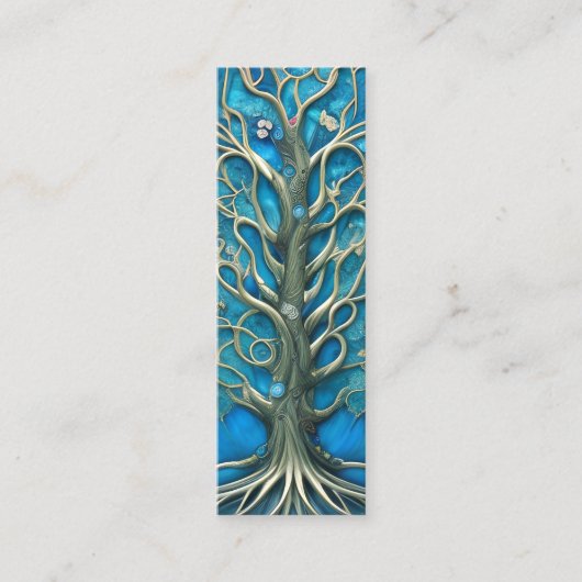 Intricate Blue Floral Tree of Life Graphic Mini Visitenkarte (Vorderseite)