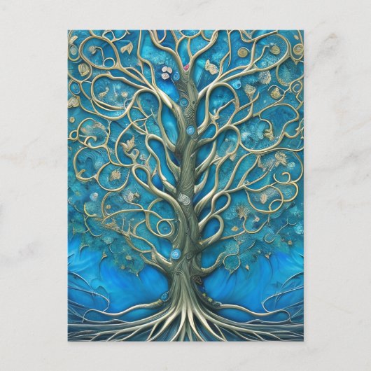 Intricate Blue Floral Tree of Life Graphic Postkarte (Vorderseite)