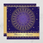 Intricate Blue, Gold Scrollstars Wedding Einladung (Vorne/Hinten)