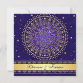 Intricate Blue, Gold Scrollstars Wedding Einladung (Vorderseite)