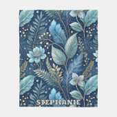 Intricate Blue & Green Botanical - Starry Dark Blu Fleecedecke (Vorderseite)
