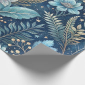 Intricate Blue & Green Botanical - Starry Dark Blu Geschenkpapier (Ecke)