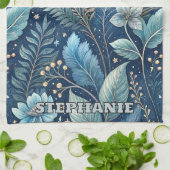 Intricate Blue & Green Botanical - Starry Dark Blu Geschirrtuch (Gefaltet)