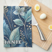 Intricate Blue & Green Botanical - Starry Dark Blu Geschirrtuch (Viertel Falte)