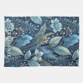 Intricate Blue & Green Botanical - Starry Dark Blu Geschirrtuch (Horizontal)