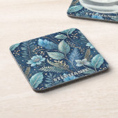 Intricate Blue & Green Botanical - Starry Dark Blu Getränkeuntersetzer (Linke Seite)