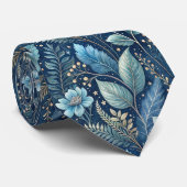 Intricate Blue & Green Botanical - Starry Dark Blu Krawatte (Gerollt)